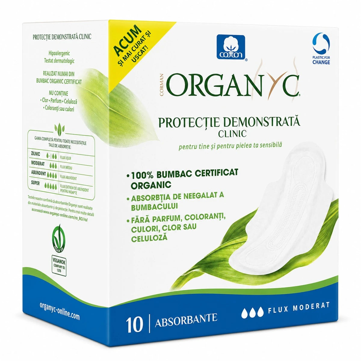 Organyc Absorbante Intime din Bumbac Organic pentru Zi, 10 Buc