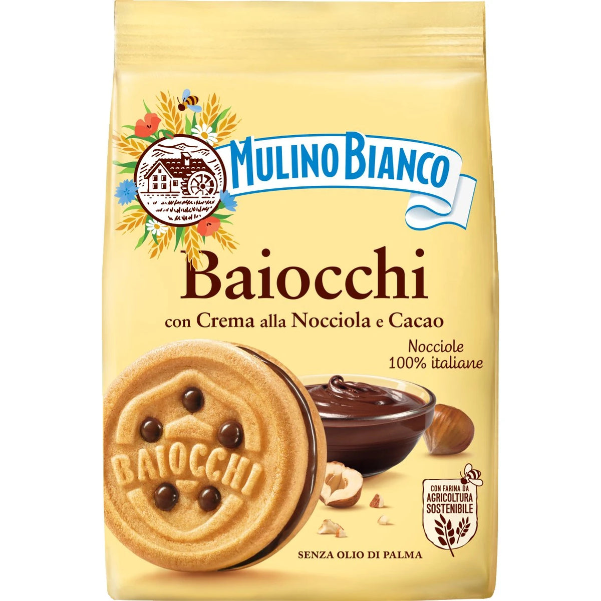 Mulino Bianco Baiocchi Nocciola, Biscuiti cu Crema de Alune si Cacao, 260g