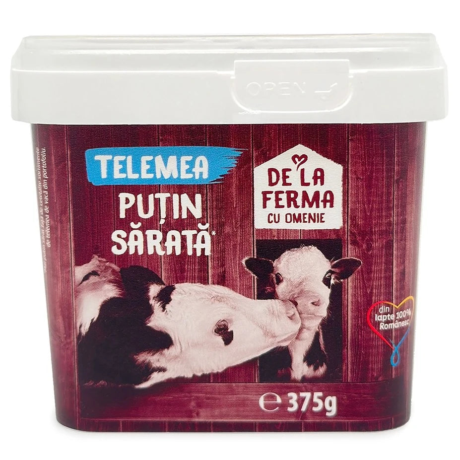 De la Ferma cu Omenie Telemea de Vaca Putin Sarata, 375 g