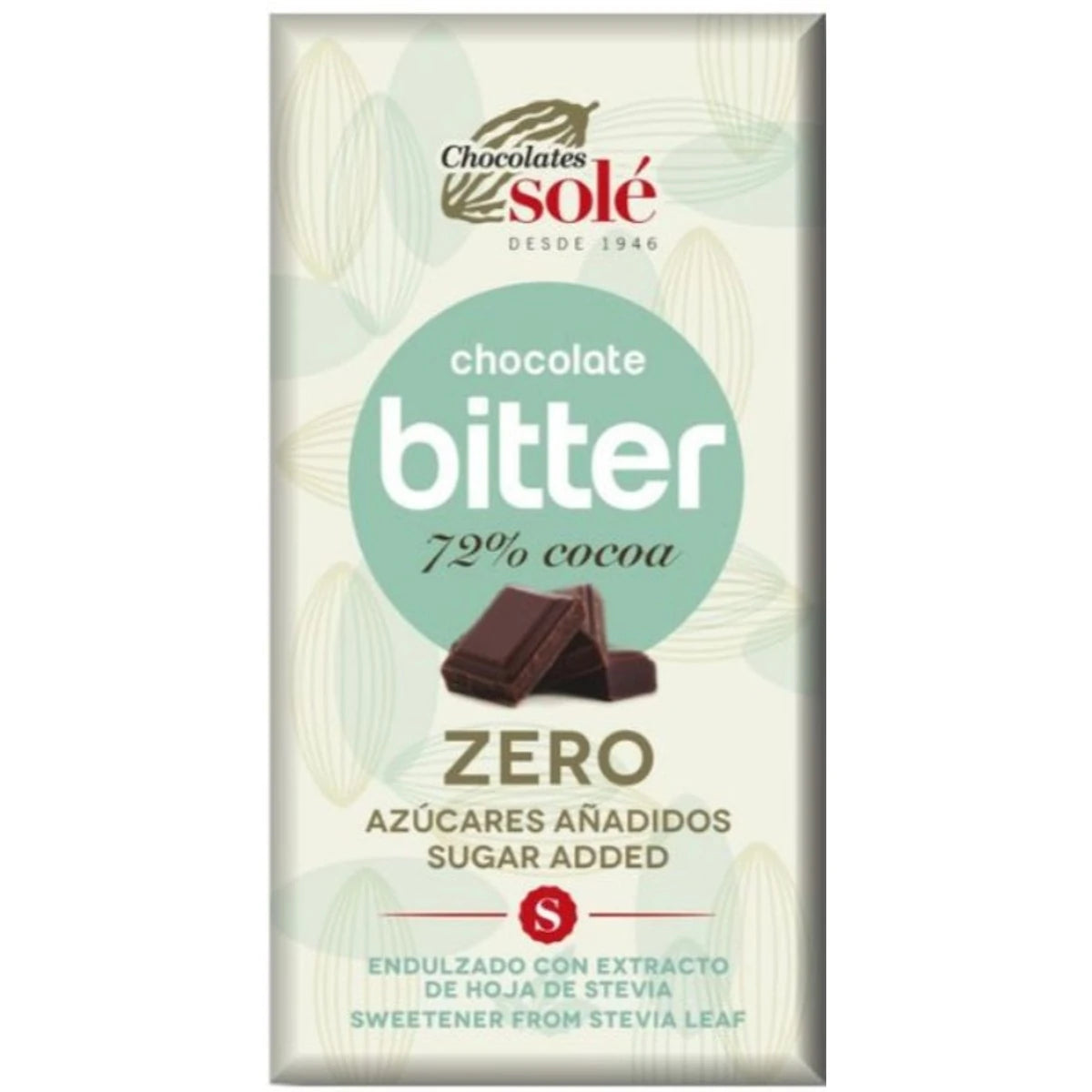 Chocolates Solé Ciocolată Amăruie cu Stevie, Fără Zahăr Adăugat, 72% Cacao, 100g