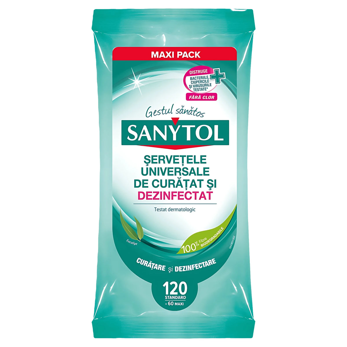 Sanytol Servetele Universale de Curatat si Dezinfectat Maxi Pack, 120 Buc