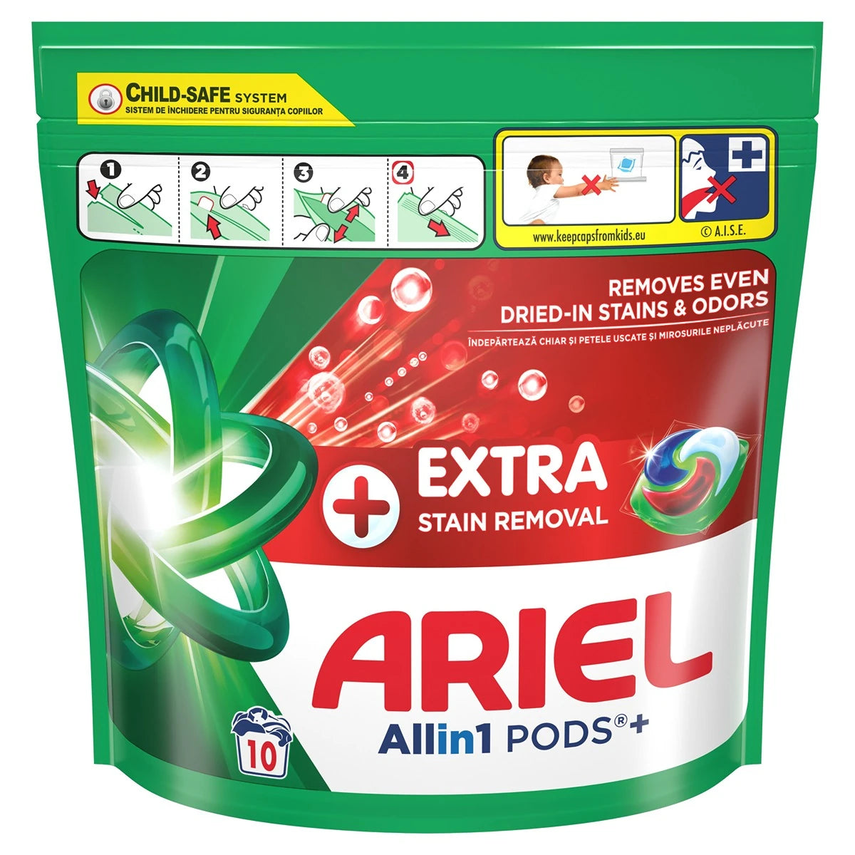 Ariel All in One Pods Extra Stain Removal, Detergent Automat de Rufe, Capsule, 10 Buc