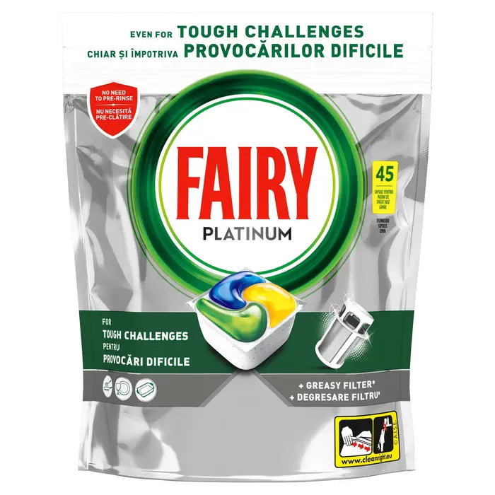 Fairy Platinum Plus Anti-dull, Detergent de Vase, pentru Masina de Spalat, Tablete, 59 Buc