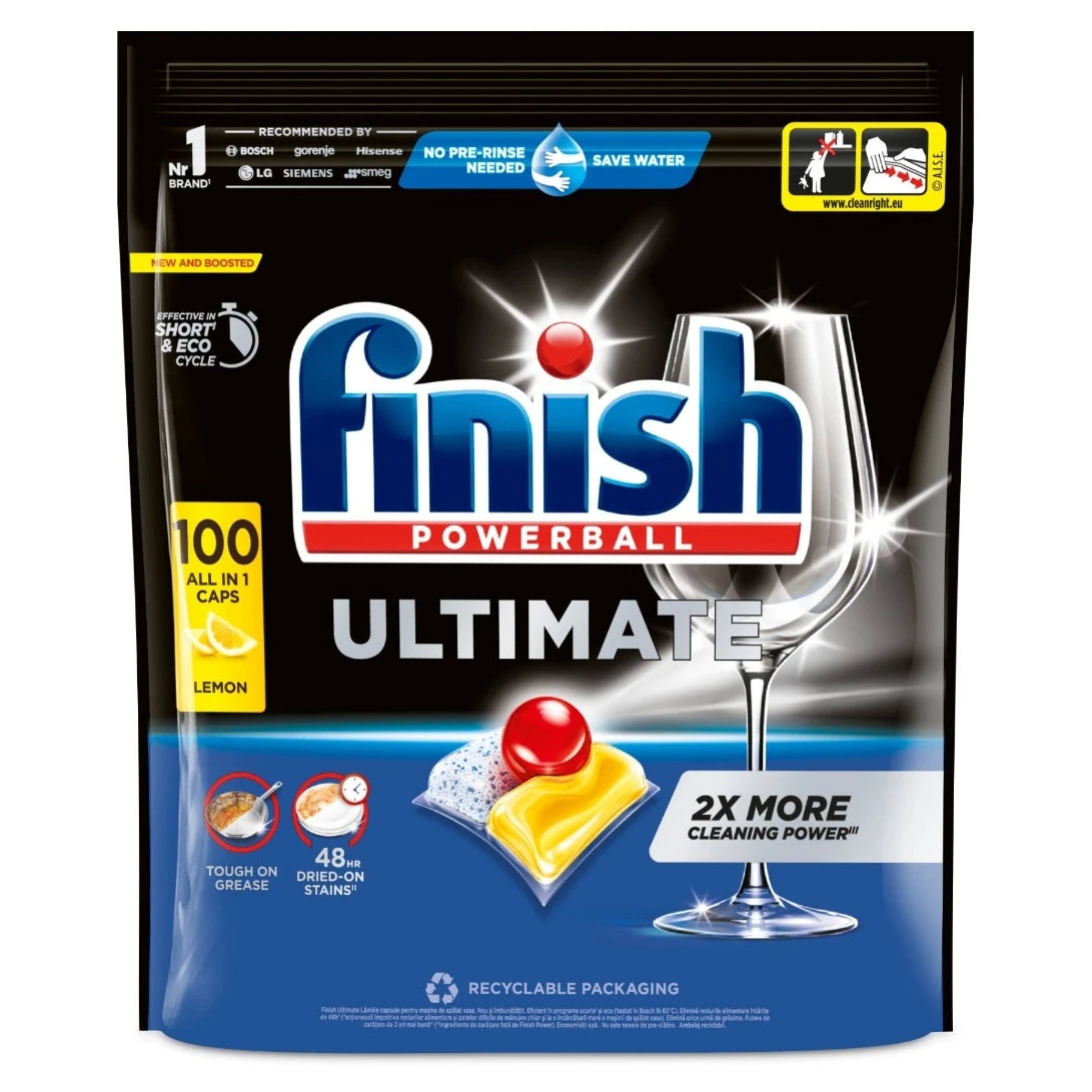 Finish Ultimate Lemon, Detergent de Vase pentru Masina de Spalat, Capsule, 100 Buc