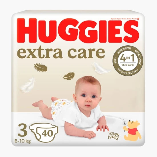 Huggies Extra Care, Scutece, 6-10 kg, Marime 3, Jumbo Pack, 40 Buc