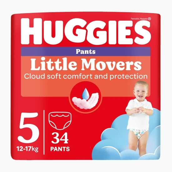Huggies Little Movers Pants, Scutece Chilotel, 12-17 kg, Marime 5, Băieți, Jumbo Pack, 34 Buc