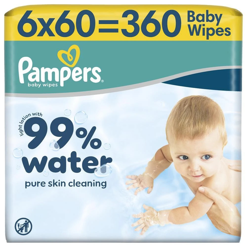 Pampers 99% Water, Servetele Umede pentru Copii, 6x60 Buc
