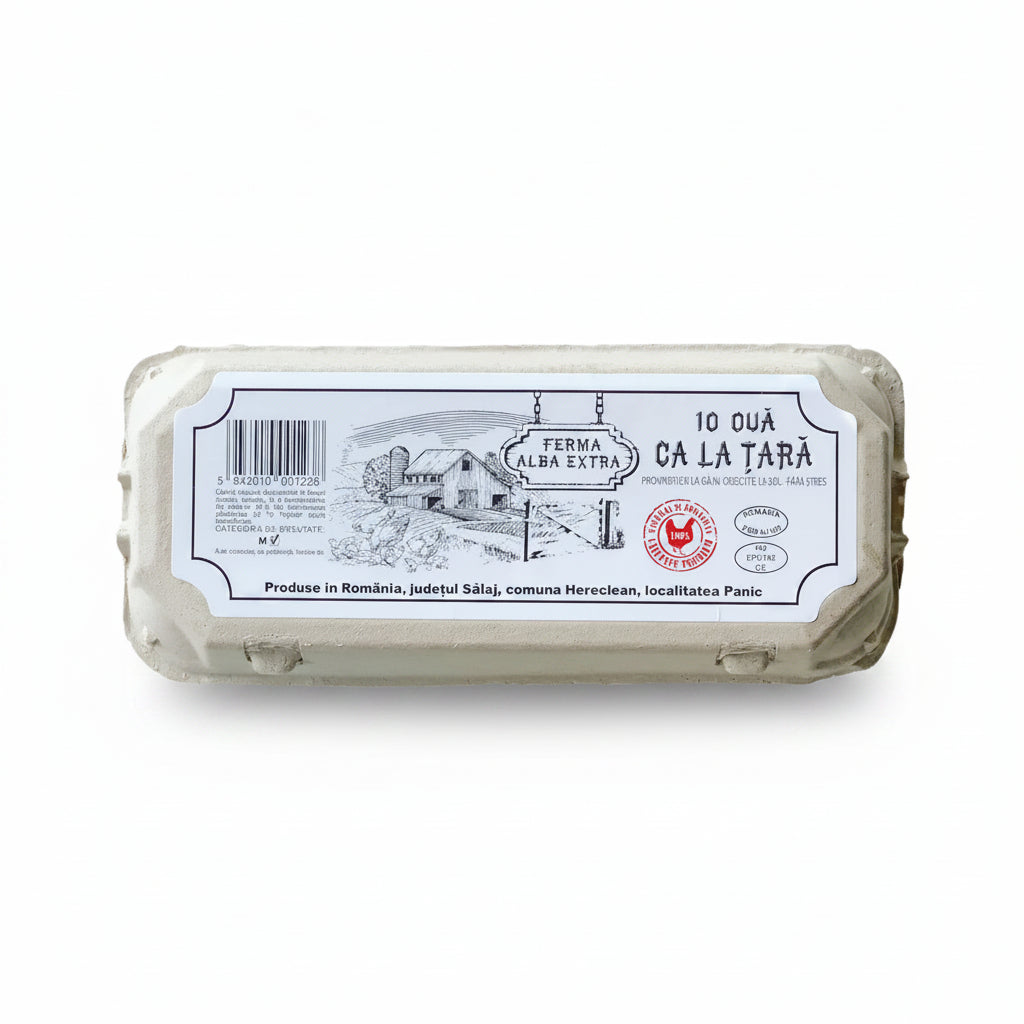 Ferma Alba Extra Oua ca la tara marimea M 10 bucati, gaini crescute la sol COD 2