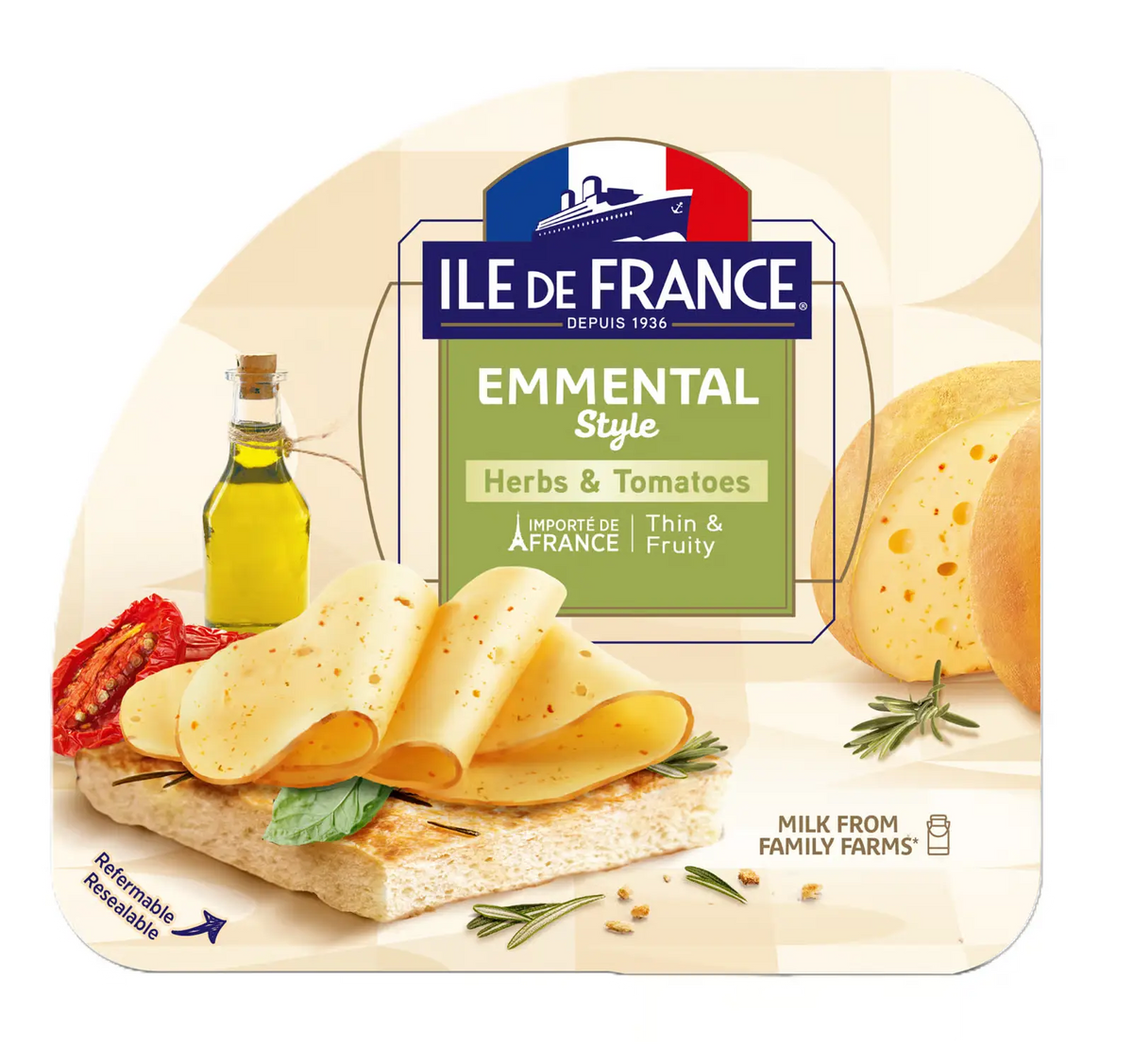 Ile de France Emmental Felii cu Ierburi si Rosii, 150g