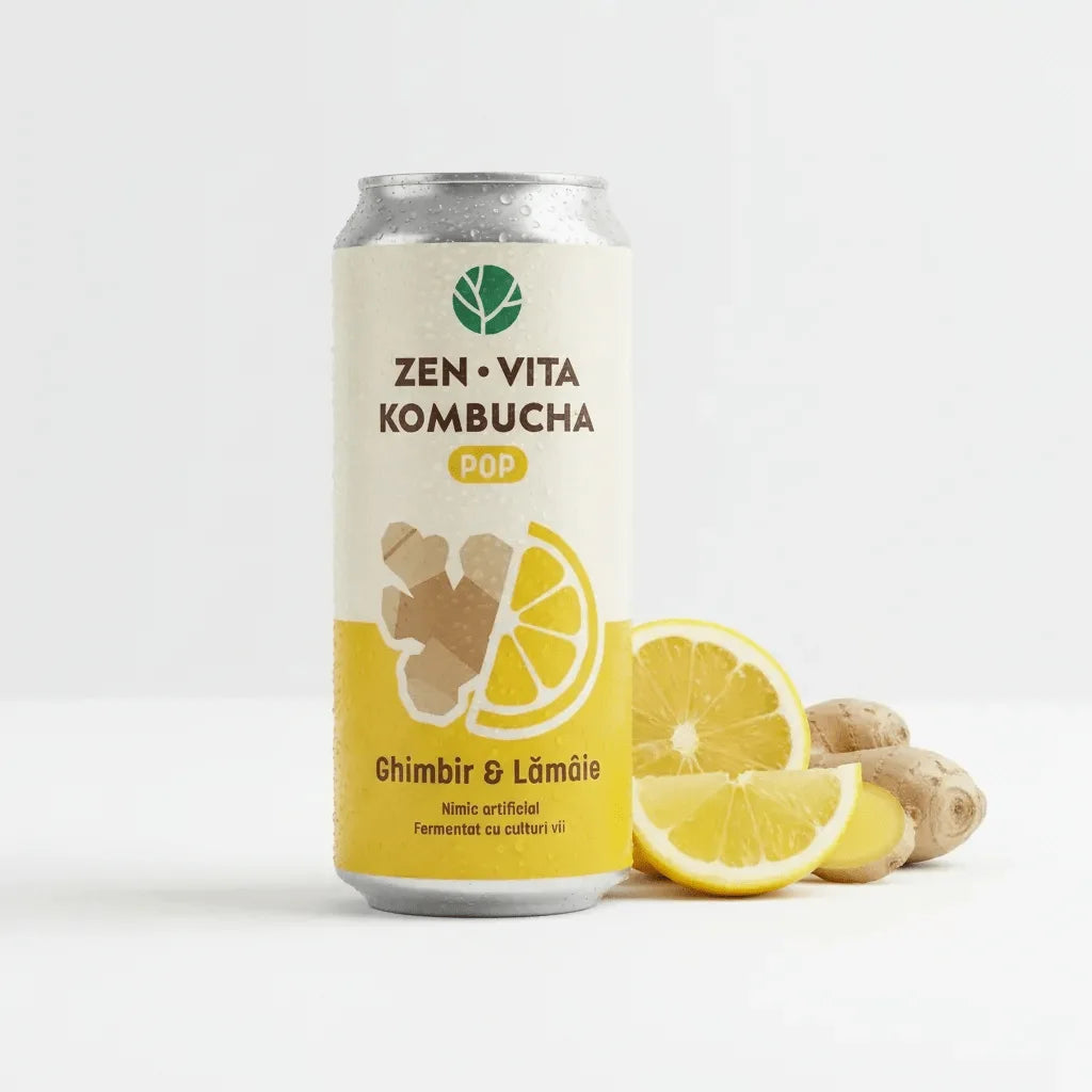 Zenvita Kombucha Pop cu Ghimbir & Lamaie 0.33L