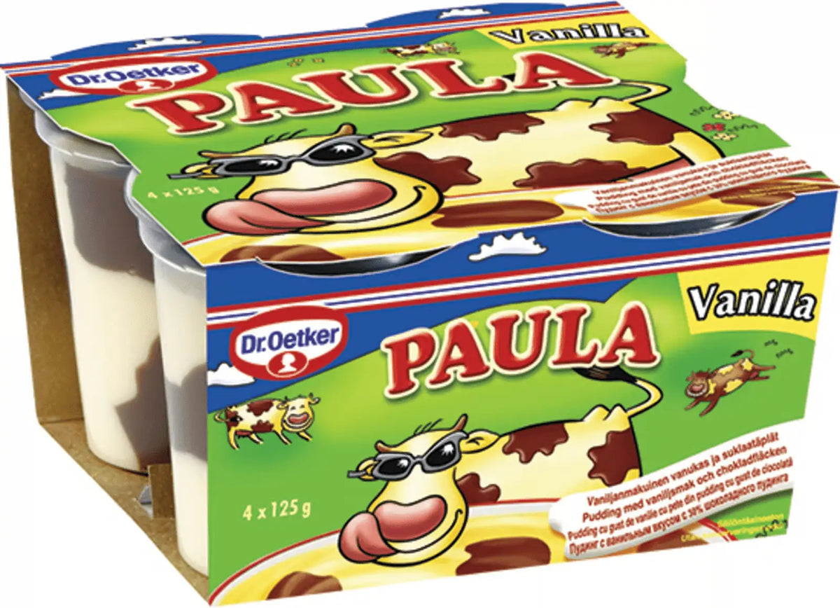 Dr.Oetker Paula Budinca cu gust de vanilie si pete de ciocolata, 4 x 125 g