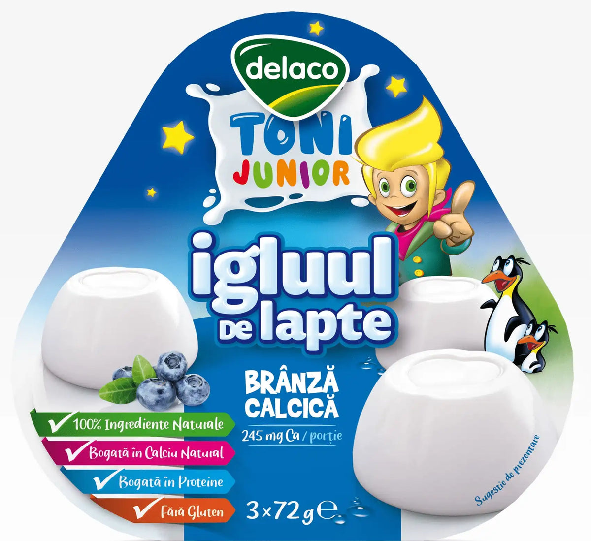 Delaco Toni Junior Igluul de Lapte, Brânză Calcică, 3 x 72 g