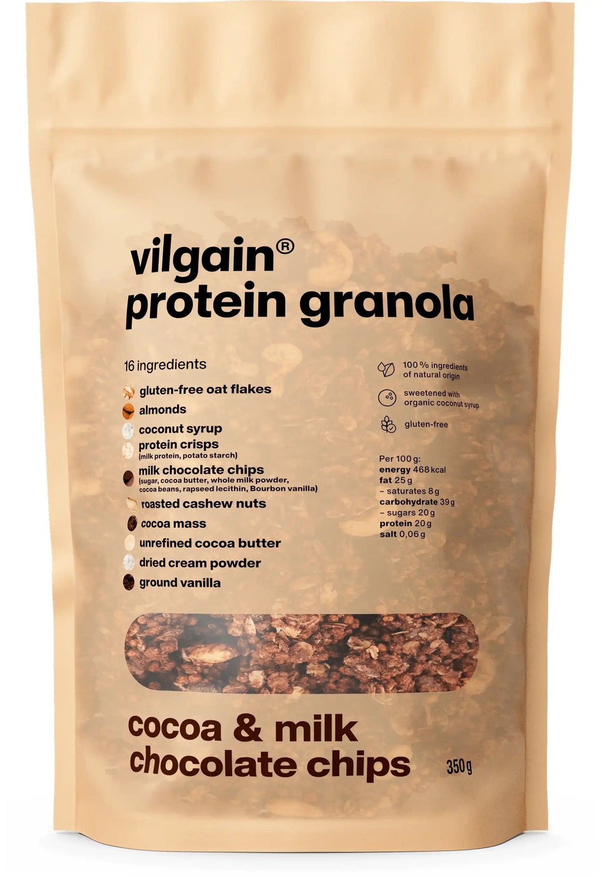 Vilgain Protein Granola Cacao si Ciocolata cu Lapte 350g